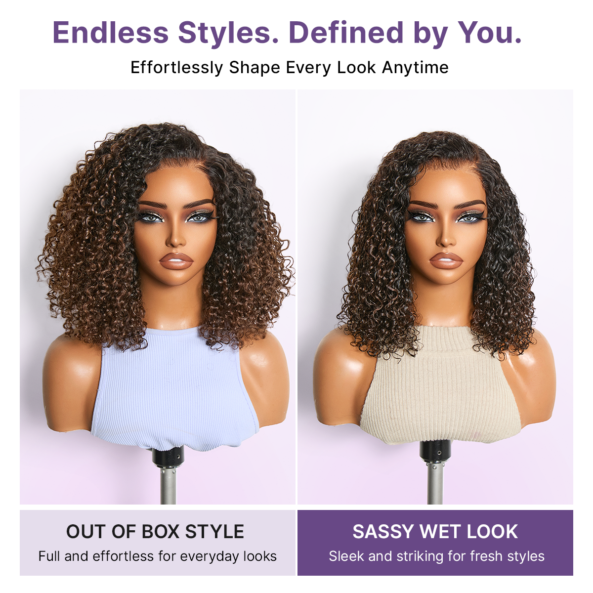 Wear & Go Ombre Brown Fluffy Curly 180% Density Glueless 5x5 Closure HD Lace Wig Pre-Cut Lace-05