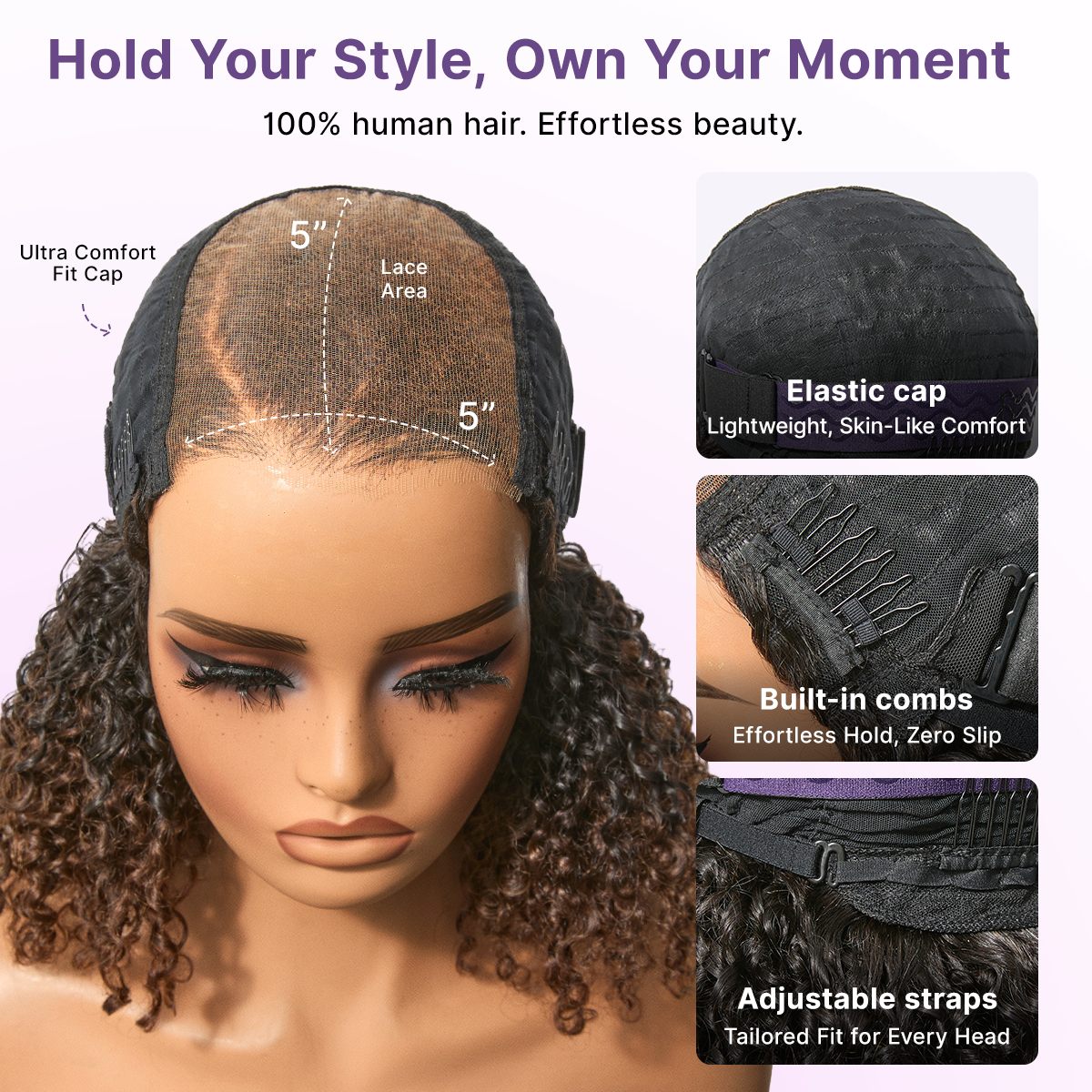 Wear & Go Ombre Brown Fluffy Curly 180% Density Glueless 5x5 Closure HD Lace Wig Pre-Cut Lace-06