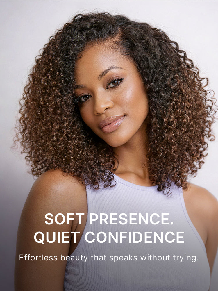 Wear & Go Ombre Brown Fluffy Curly 180% Density Glueless 5x5 Closure HD Lace Wig Pre-Cut Lace-09