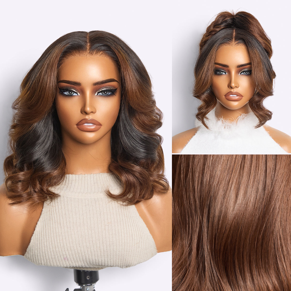 Luvme All-Day Curl Hold™ Premier Grade Hair Ombre Brown Body Wave CuticleAlign™ PartingMax Glueless 7x6 HD Lace Wig Pre-Cut Lace-26