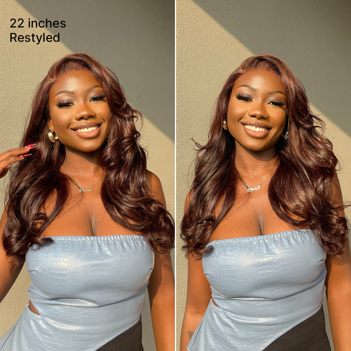 Rich Chocolate Brown Silky Straight 180% Density Glueless 13x4 Lace Frontal Wig Pre-Cut Lace Flexi-Fit Drawstring Cap-16
