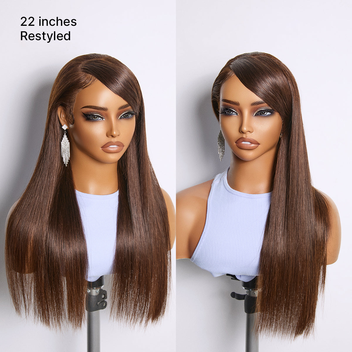 Rich Chocolate Brown Silky Straight 180% Density Glueless 13x4 Lace Fr