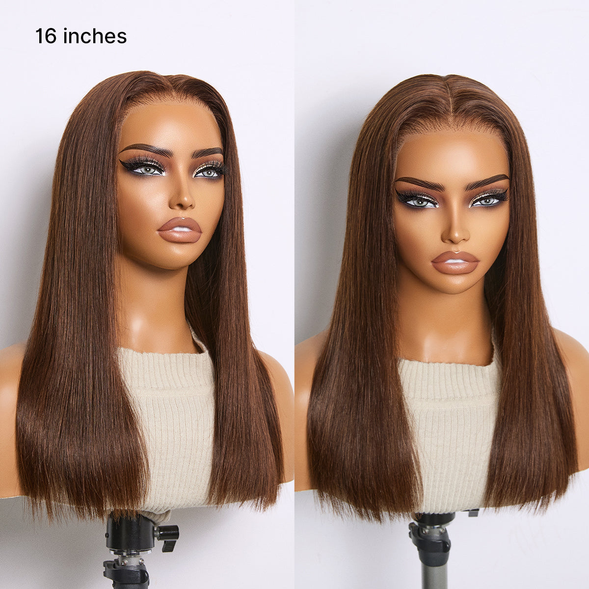 Rich Chocolate Brown Silky Straight 180% Density Glueless 13x4 Lace Frontal Wig Pre-Cut Lace Flexi-Fit Drawstring Cap-19