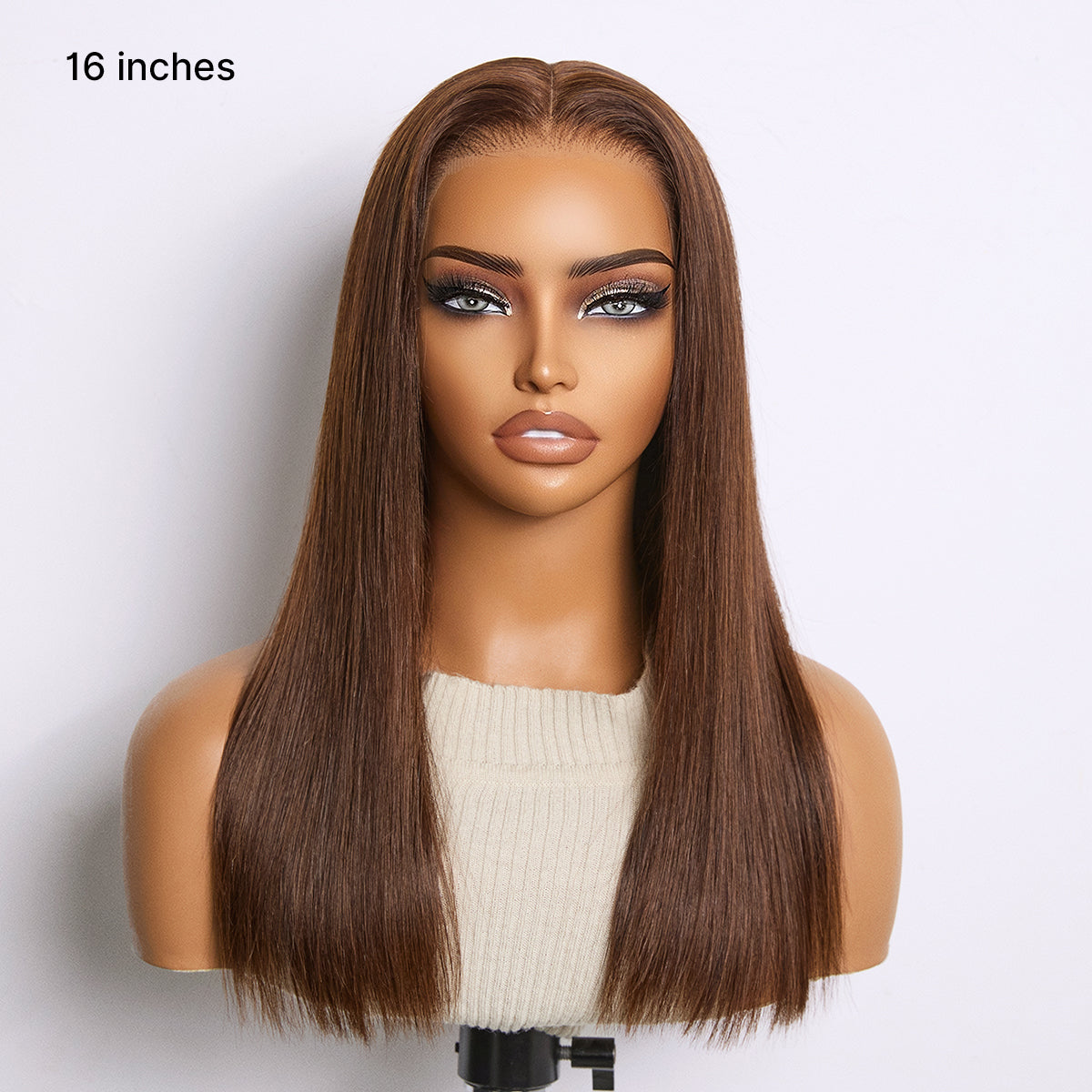 Rich Chocolate Brown Silky Straight 180% Density Glueless 13x4 Lace Frontal Wig Pre-Cut Lace Flexi-Fit Drawstring Cap-22