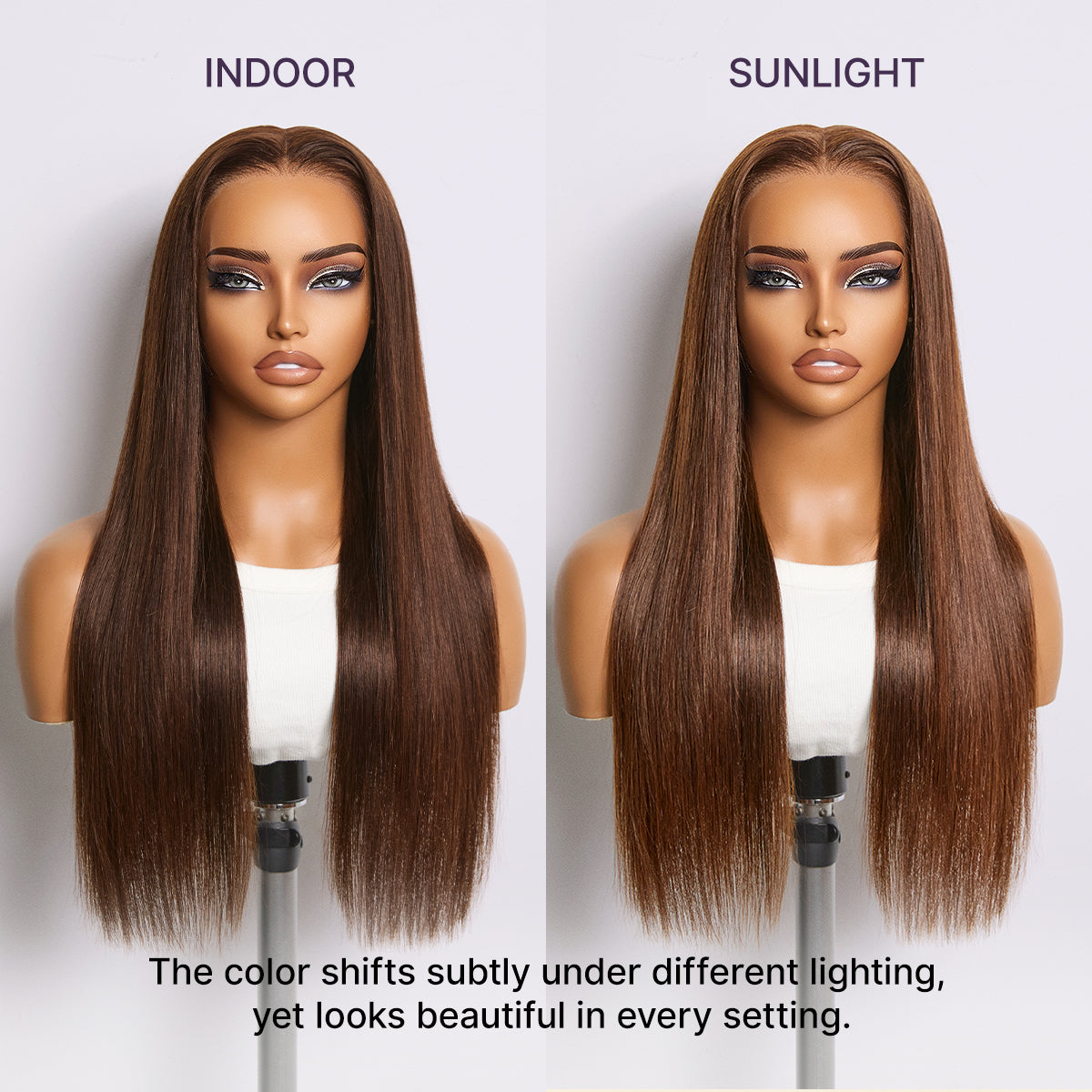 Rich Chocolate Brown Silky Straight 180% Density Glueless 13x4 Lace Frontal Wig Pre-Cut Lace Flexi-Fit Drawstring Cap-23