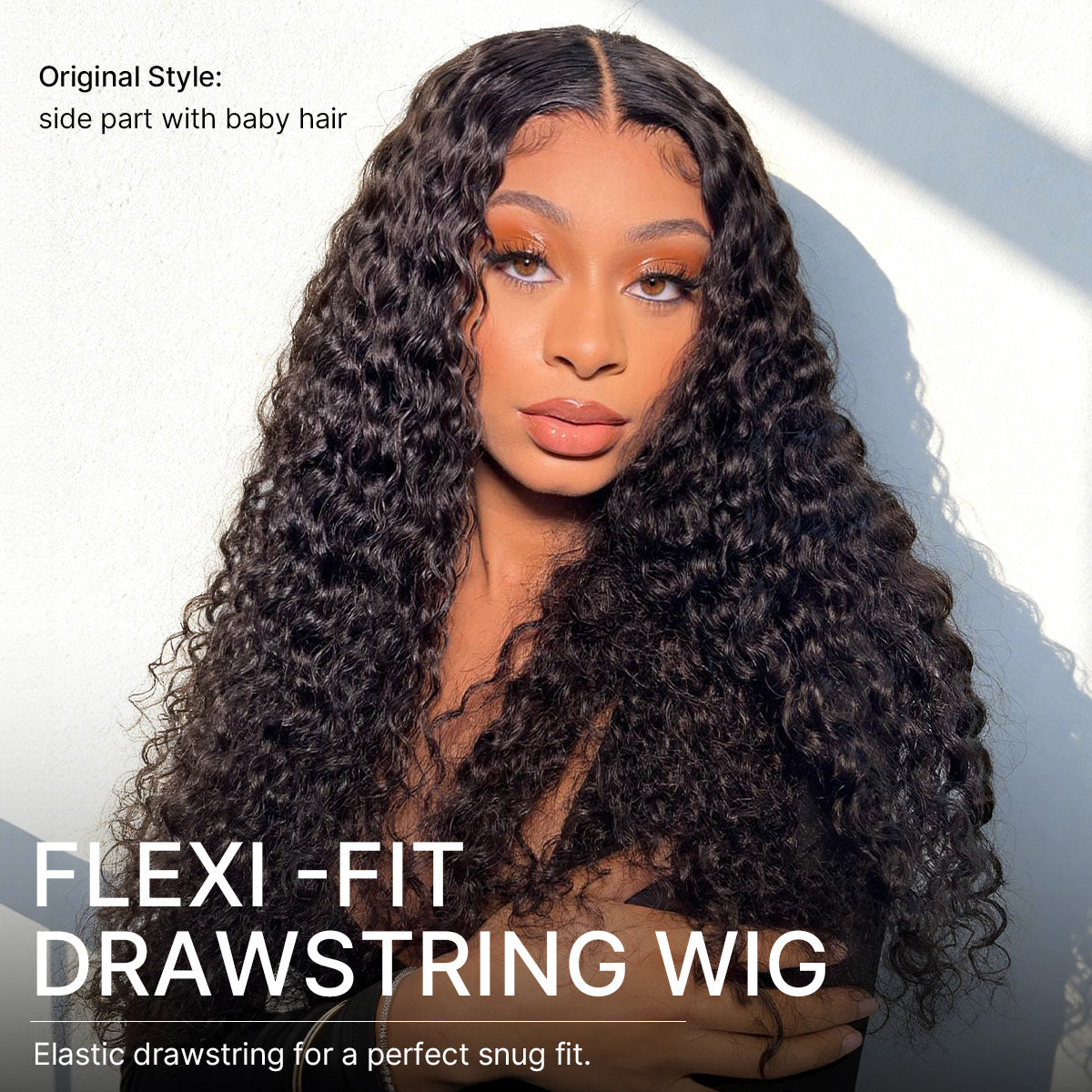PreMax 180% / 250% Density Water Wave Glueless Flexi-Fit Drawstring 13x4 Frontal Lace Fluffy Curly Wig Pre-Cut Lace-43