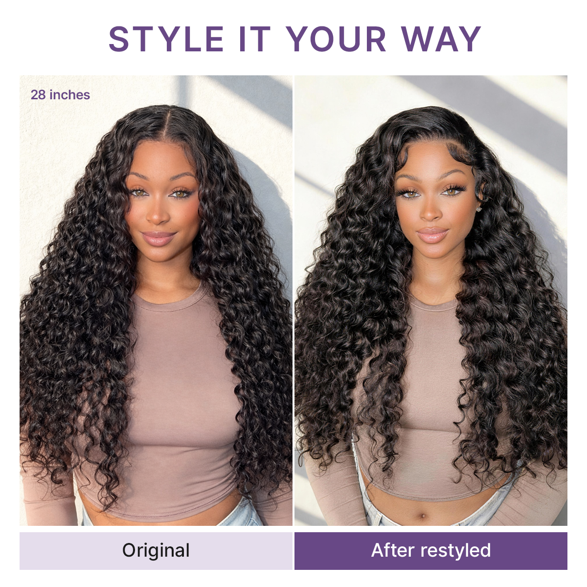 Luvme Hair PreMax 180% density water wave glueless lace frontal wig with pre-cut lace and fluffy curly texture, 13x4 lace closure.