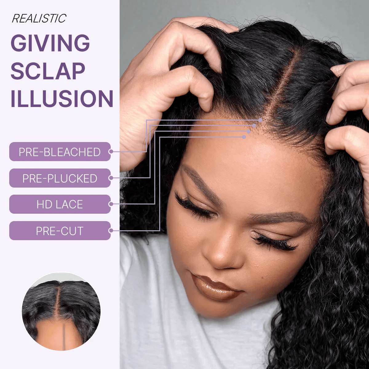 Luvme Hair PreMax 180% density water wave glueless lace frontal wig with fluffy curly texture and pre-cut lace, flexible fit.