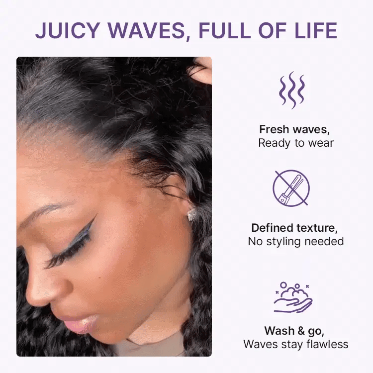 Luvme Hair PreMax water wave curly lace frontal wig with pre-cut lace, glueless flexi-fit drawstring, 13x4 frontal, fluffy curls