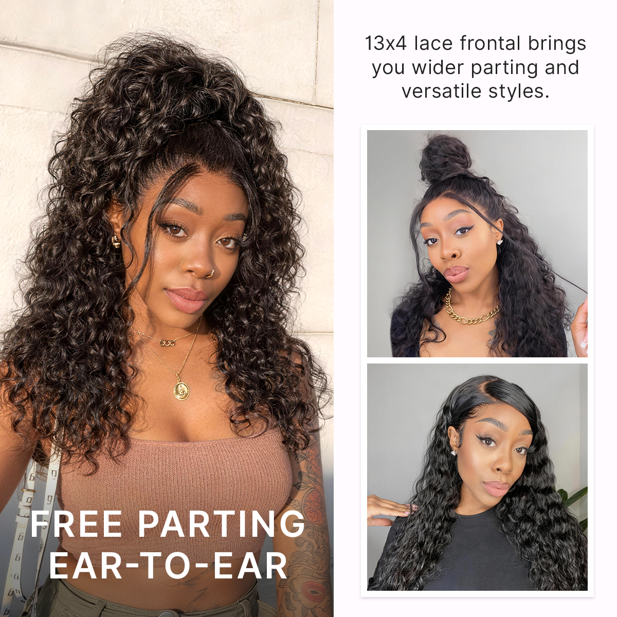 Luvme Hair PreMax water wave curly lace front wig with pre-cut lace, 13x4 frontal, glueless flexi-fit drawstring, fluffy and natural.