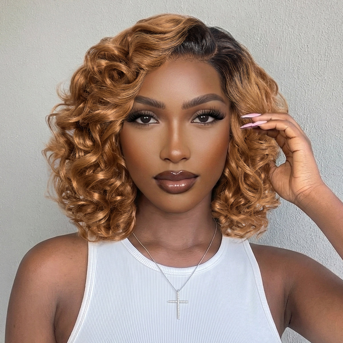 Luvme Hair dark root ombre brown lace wig with loose waves, bouncy, minimalistic style, ready-to-wear glueless HD lace wig