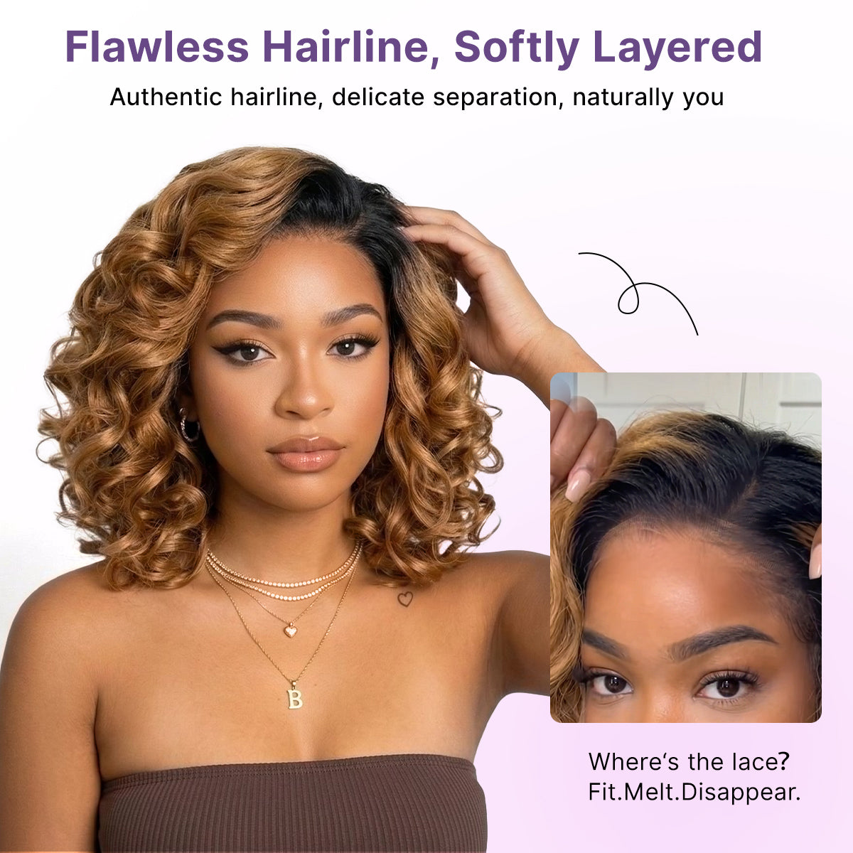 Luvme Hair dark root ombre brown lace wig with loose waves, bouncy and minimalistic, ready-to-wear glueless HD lace wig.