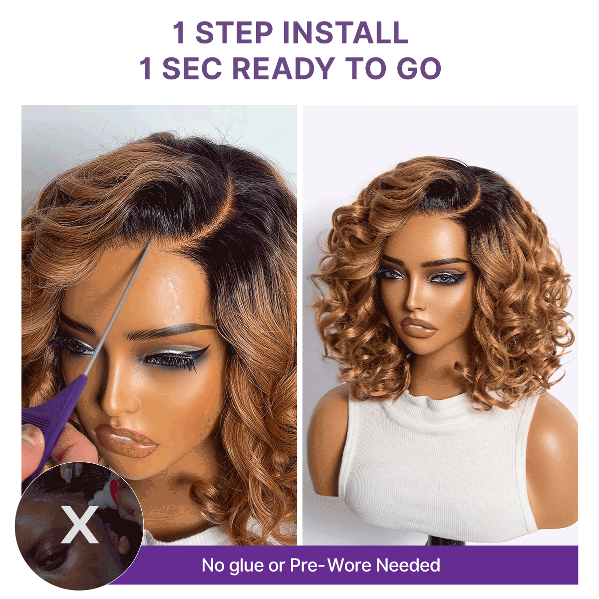Luvme Hair dark root ombre brown lace wig with loose waves, minimalistic design, and bouncy hair for a natural look