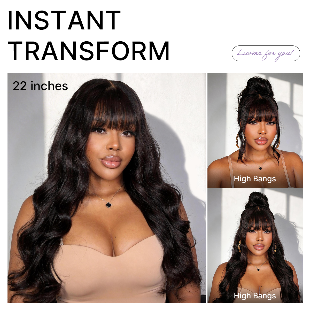 Luvme All-Day Comfort™ Wig 180% Density Loose Body Wave Glueless 7x6 Closure HD Lace Human Hair Wig with Bangs Pre-Cut Lace-67