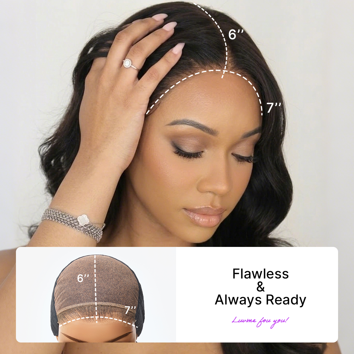 Luvme All-Day Comfort™ Wig 180% Density Loose Body Wave Glueless 7x6 Closure HD Lace Human Hair Wig with Bangs Pre-Cut Lace-70