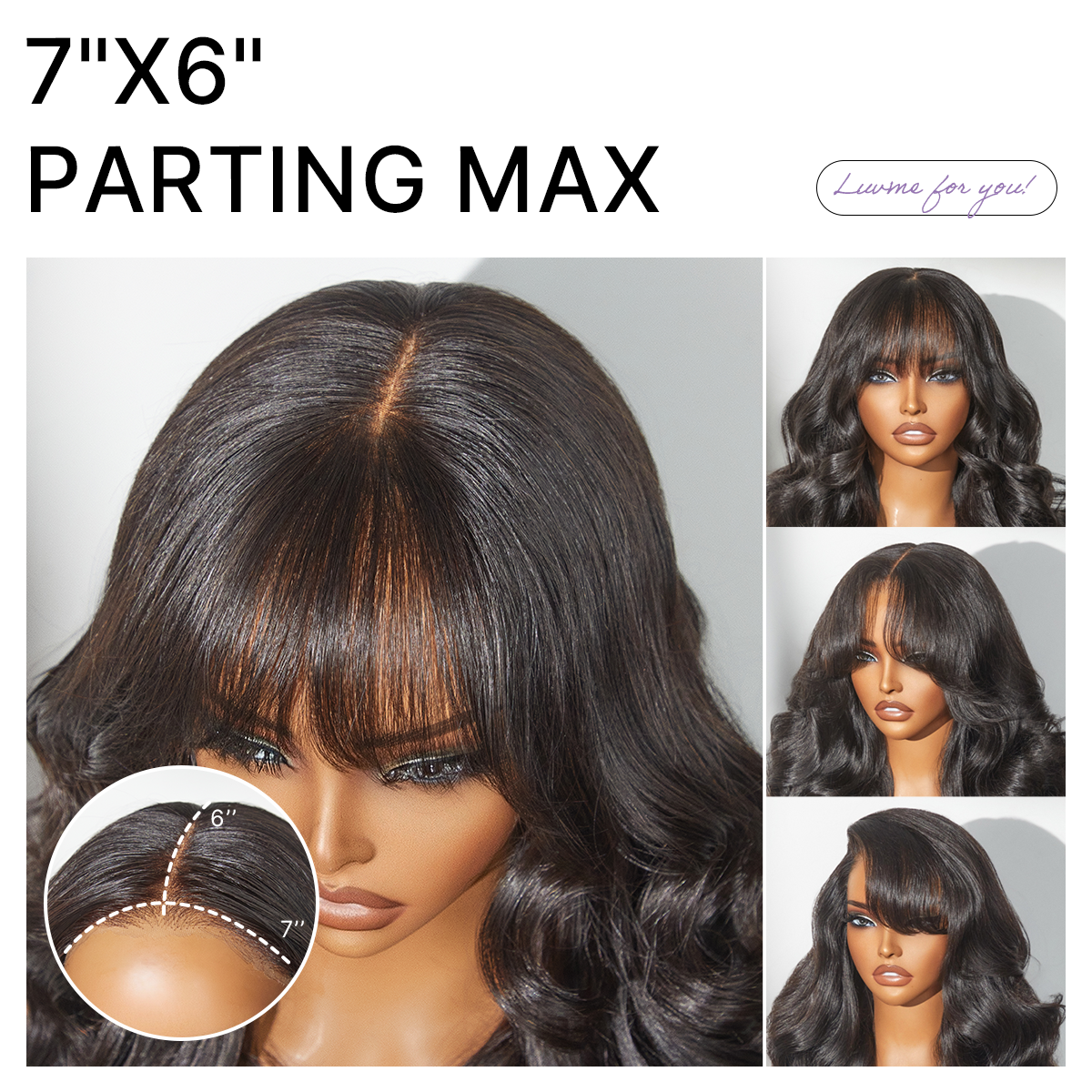 Luvme All-Day Comfort™ Wig 180% Density Loose Body Wave Glueless 7x6 Closure HD Lace Human Hair Wig with Bangs Pre-Cut Lace-71