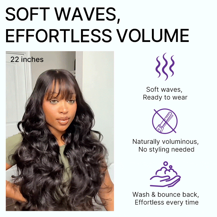 Luvme All-Day Comfort™ Wig 180% Density Loose Body Wave Glueless 7x6 Closure HD Lace Human Hair Wig with Bangs Pre-Cut Lace-66