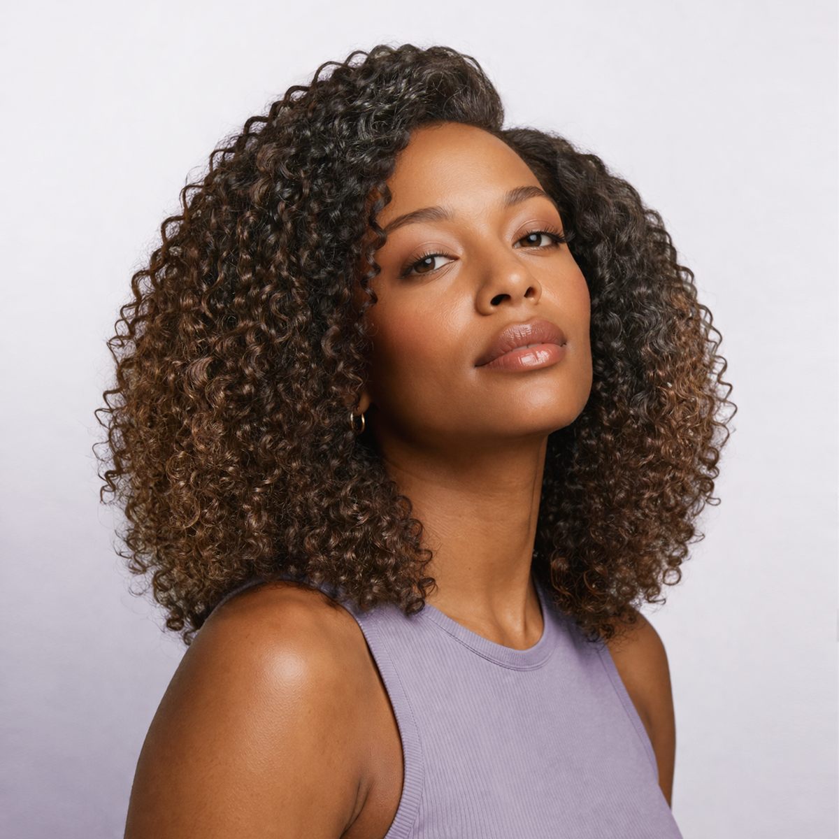 Luvme Hair Wear & Go Ombre Brown Fluffy Curly 5x5 HD lace wig with pre-cut glueless closure and 180% density.