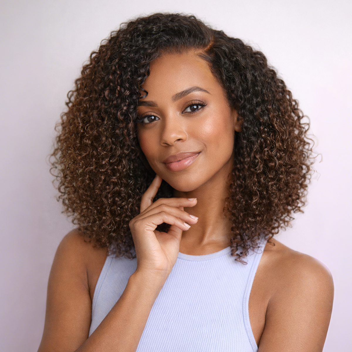 Luvme Hair Wear & Go Ombre Brown fluffy curly 180% density 5x5 HD lace closure wig with pre-cut glueless lace.