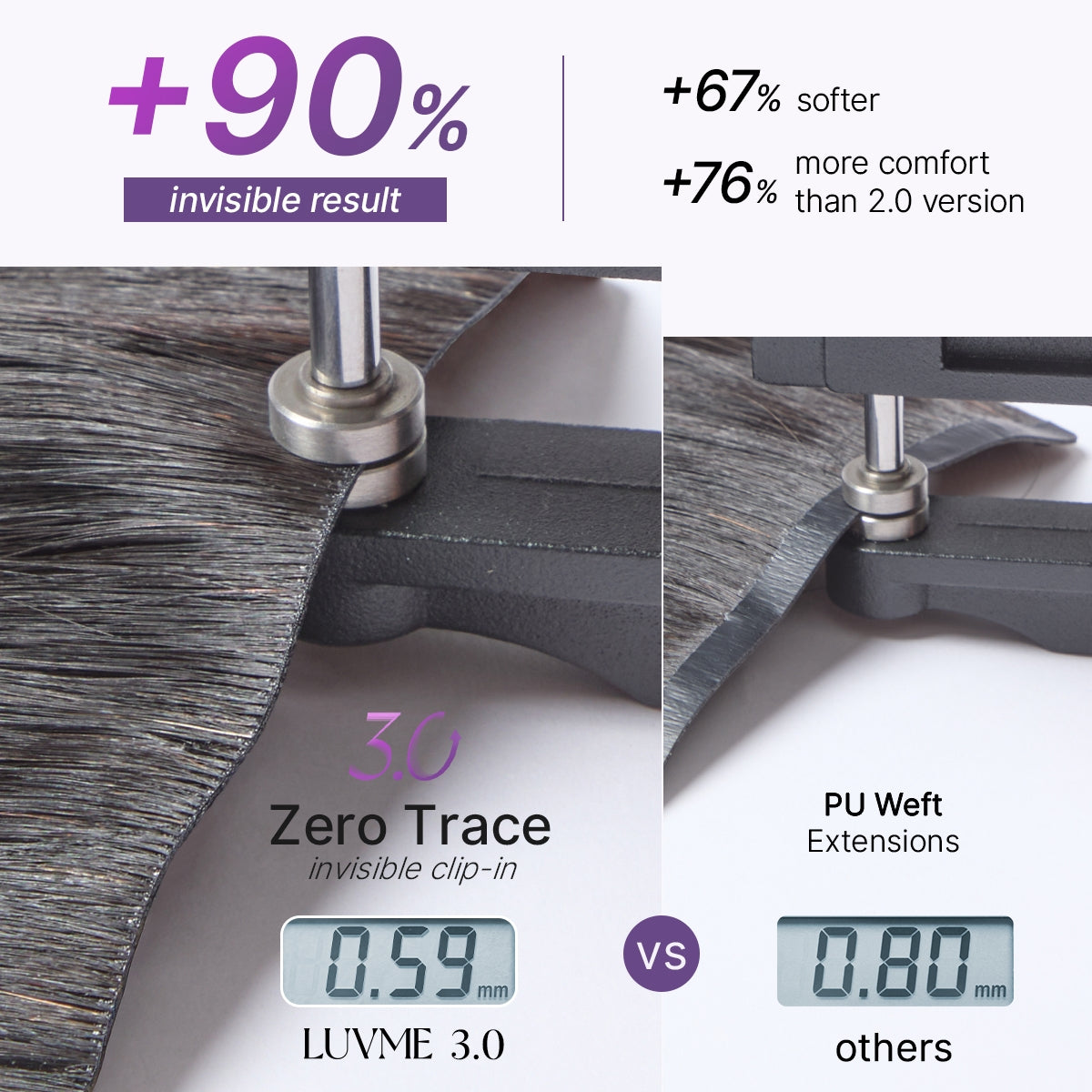 Luvme Hair Silky Straight 0.59mm invisible clip-in hair extensions, seamless blend, lightweight for daily styling, 100g, 7 or 6 pieces