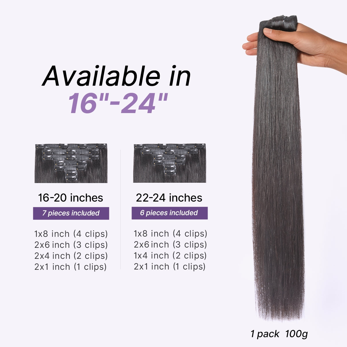 Luvme Hair silky straight 0.59mm invisible clip-in hair extensions, seamless blend, lightweight for daily styling, 7 or 6 pieces.