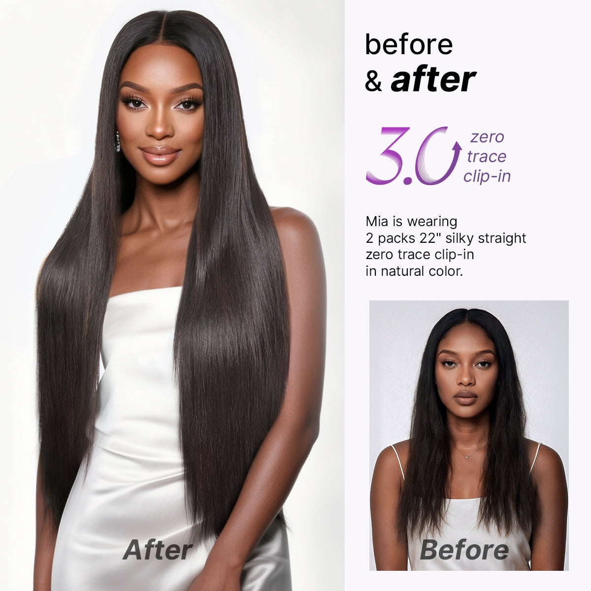 Luvme Hair silky straight 0.59mm invisible clip-in hair extensions, seamless blend, lightweight, 100g, 7pcs for daily styling