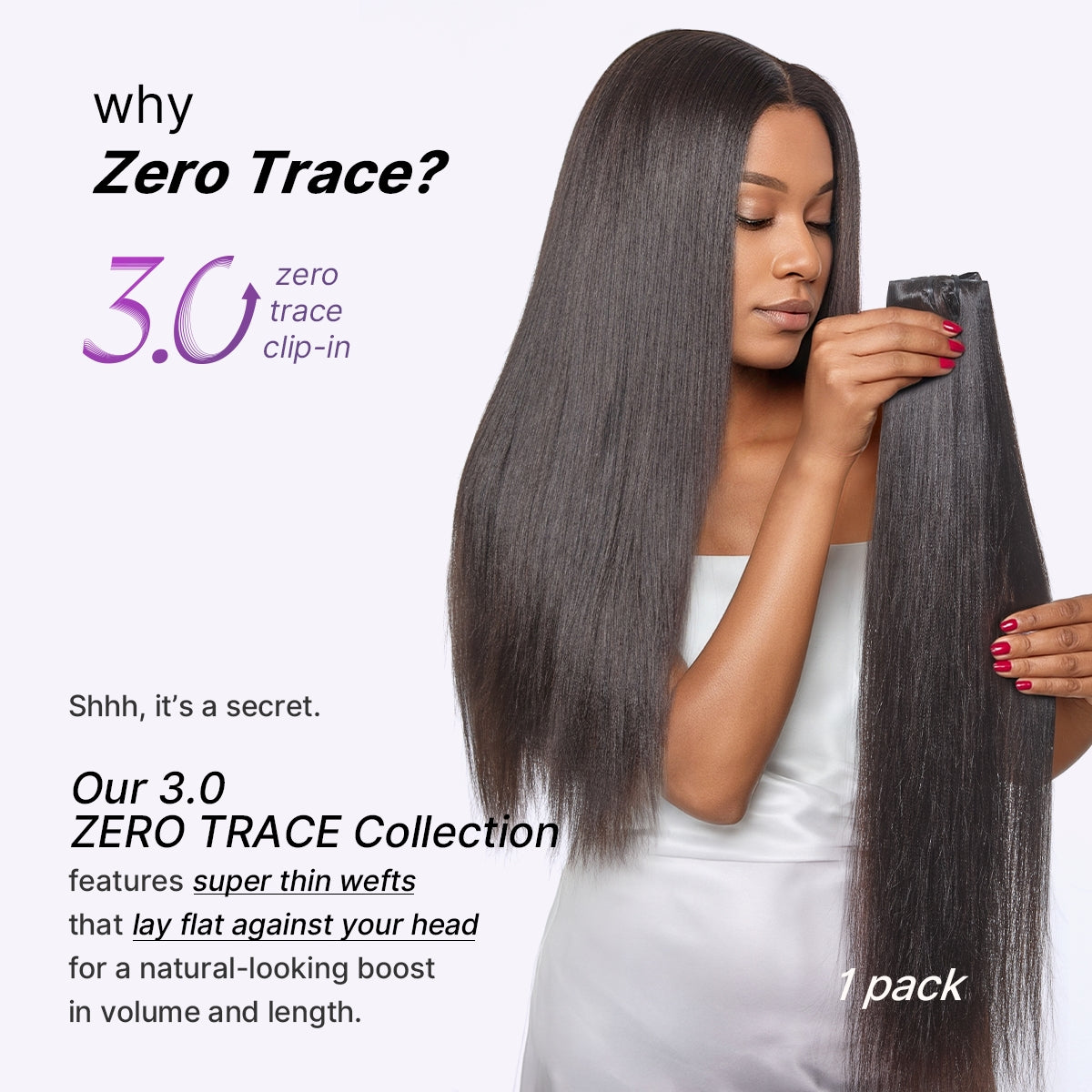 Luvme Hair Yaki Straight clip-in hair extensions in 0.59mm seamless, lightweight 100g set, natural blend for daily styling