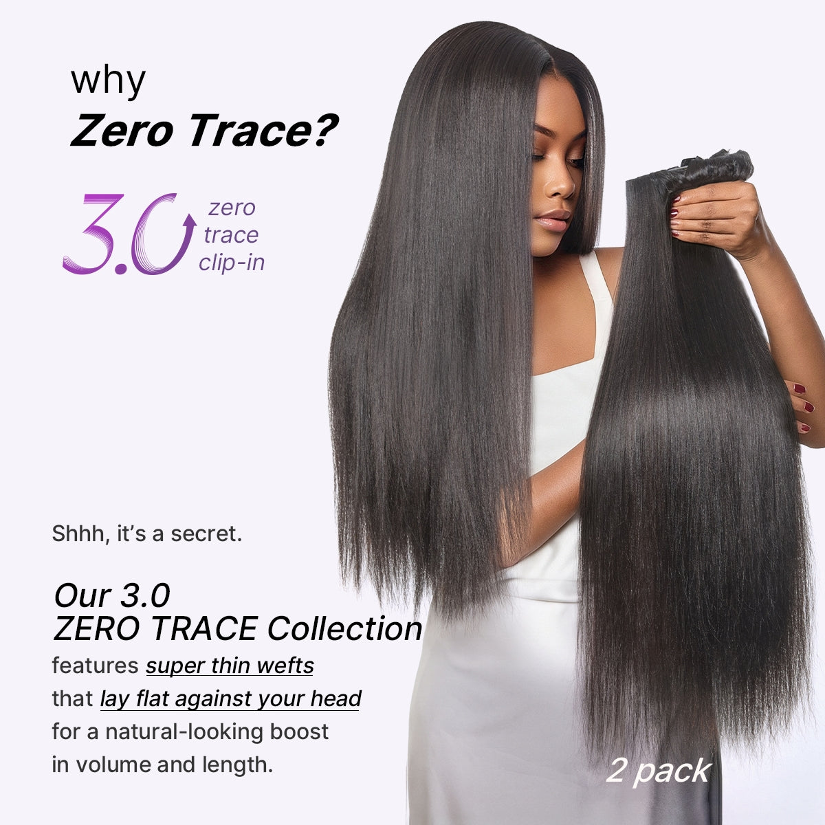 Luvme Hair Yaki Straight 0.59mm invisible clip-in hair extensions, 7pcs, seamless blend, lightweight for daily styling