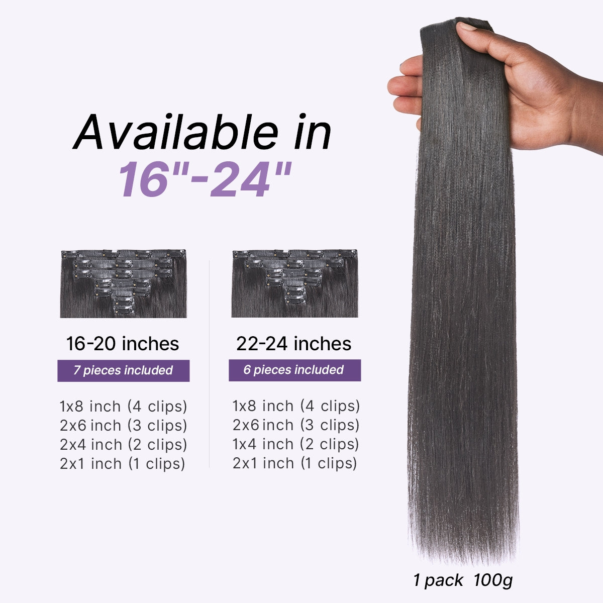 Luvme Hair Yaki Straight 0.59mm invisible clip-in hair extensions in 100g, lightweight seamless blend for daily styling