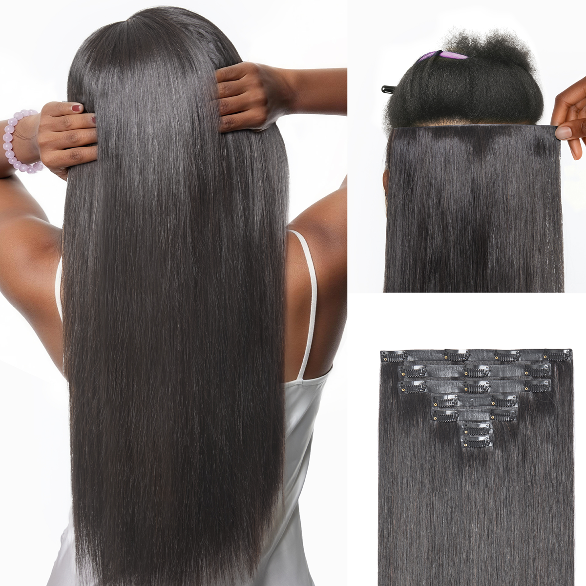 2 Packs Silky Straight Zero Trace Clip-In Extensions