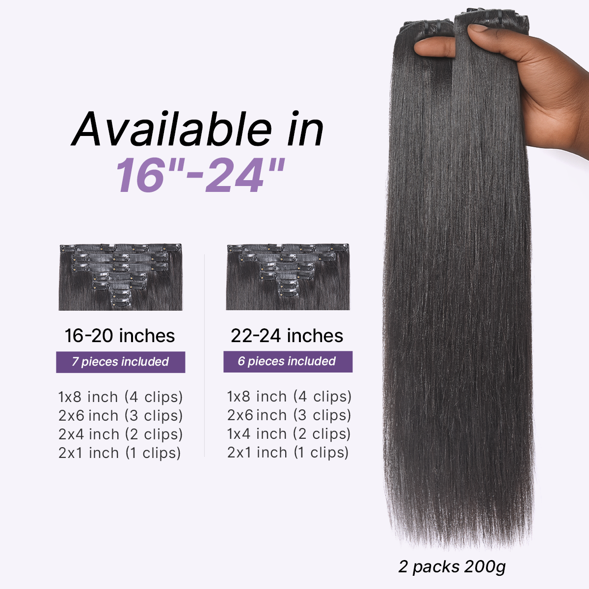 Luvme Hair Yaki Straight 0.59mm clip-in hair extensions, seamless blend, lightweight, 7pcs, for daily styling.