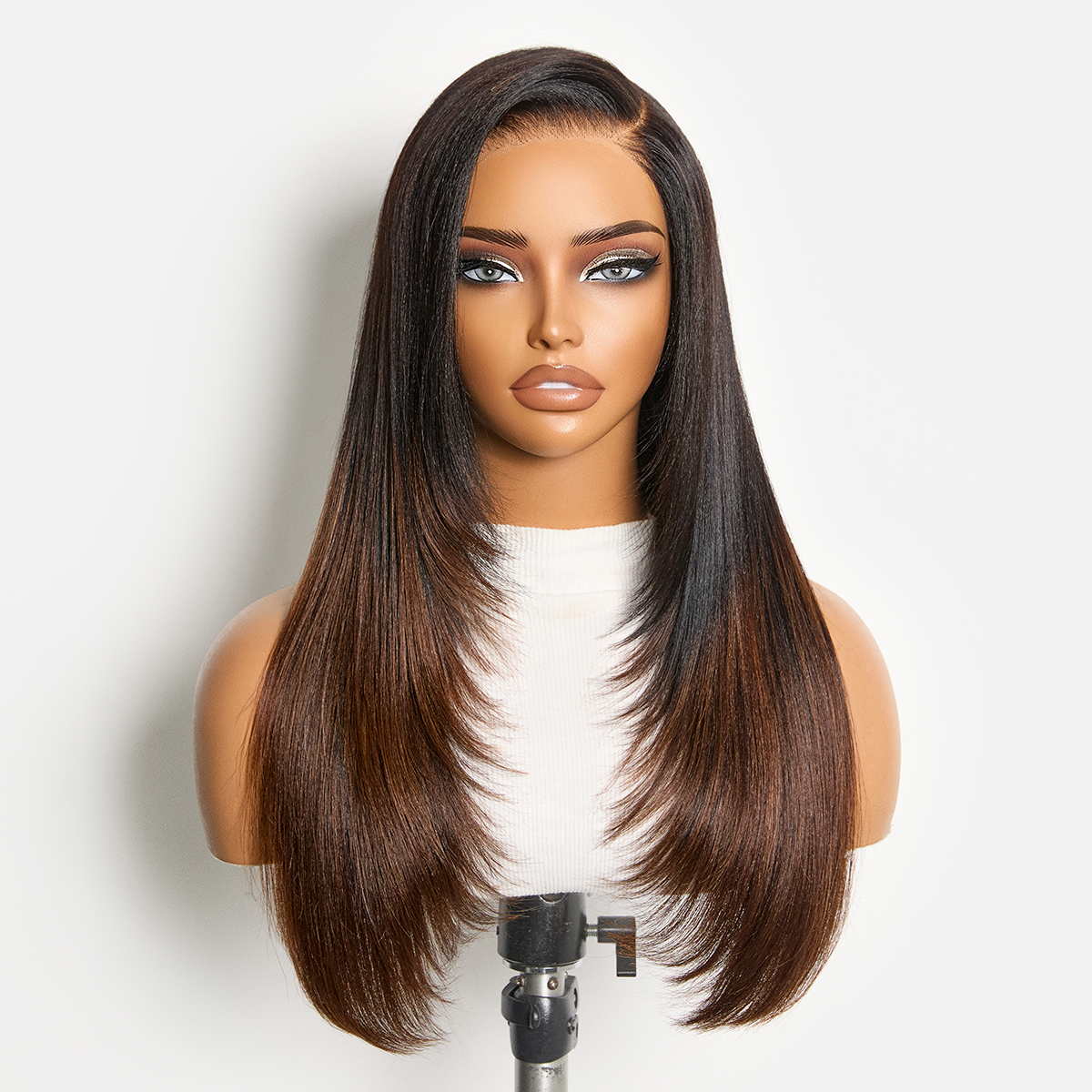Luvme All-Day Comfort™ Wig 180% Density Ombre Brown Butterfly Cut Layered Light Yaki Straight Glueless 7x6 Closure HD Lace Human Hair Wig Pre-Cut Lace-47