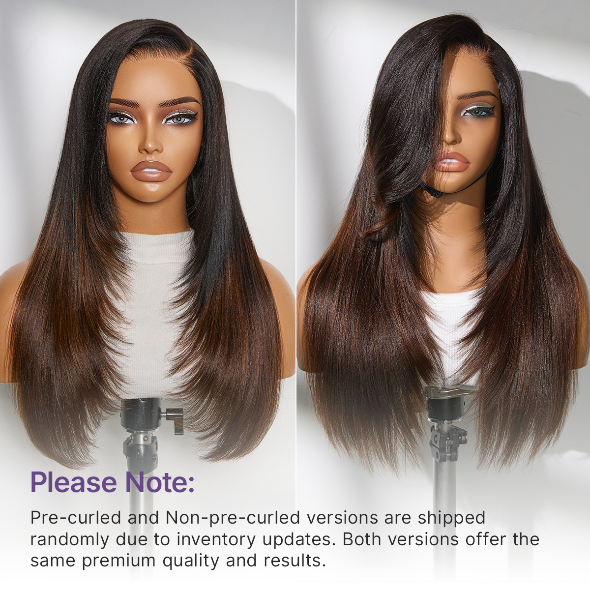 Luvme All-Day Comfort™ wig with layered ombre brown light Yaki straight hair, 7x6 HD lace closure, glueless design, pre-cut lace