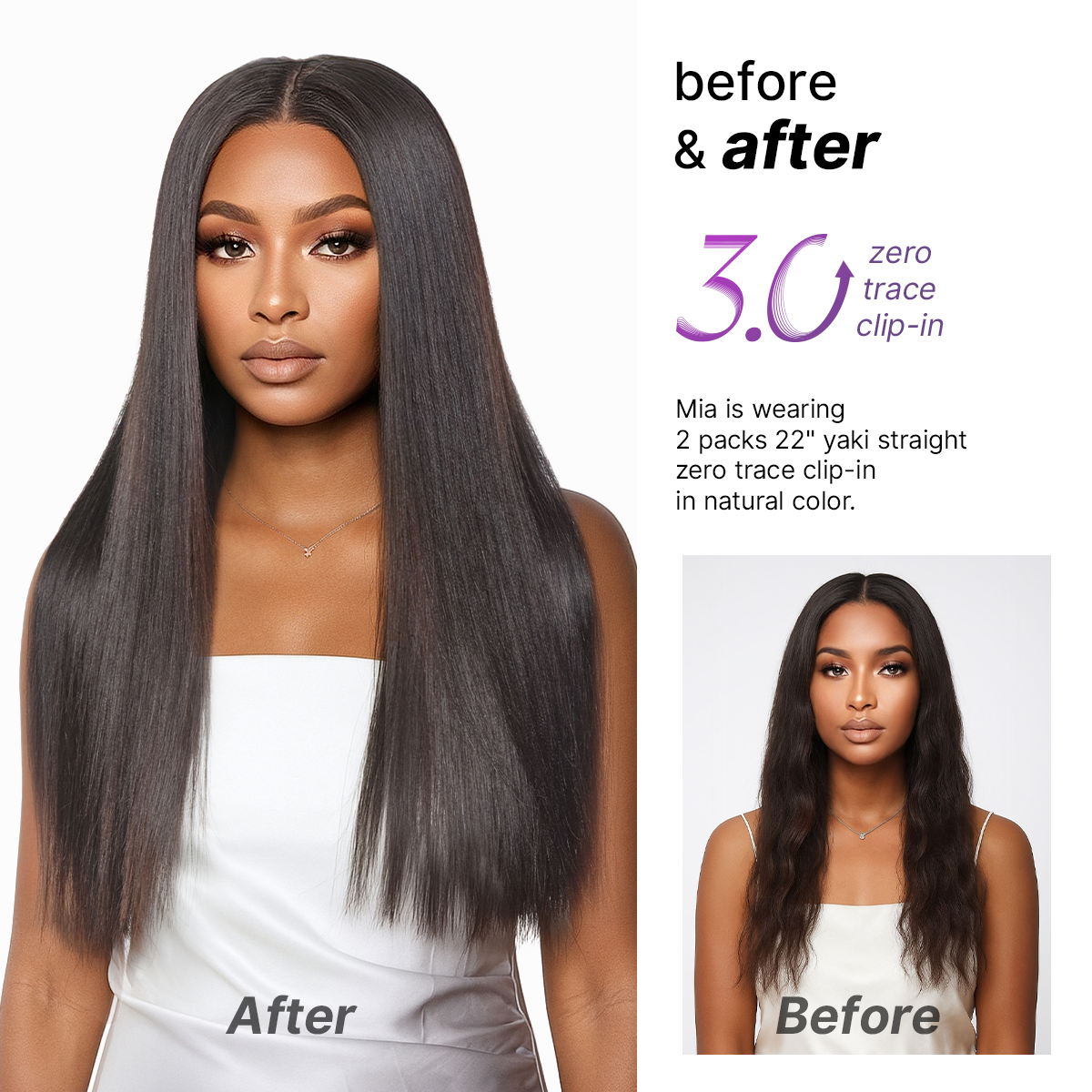 Luvme Hair Yaki Straight 0.59mm clip-in hair extensions in 7pcs, seamless blend, lightweight, and natural-looking for daily styling.