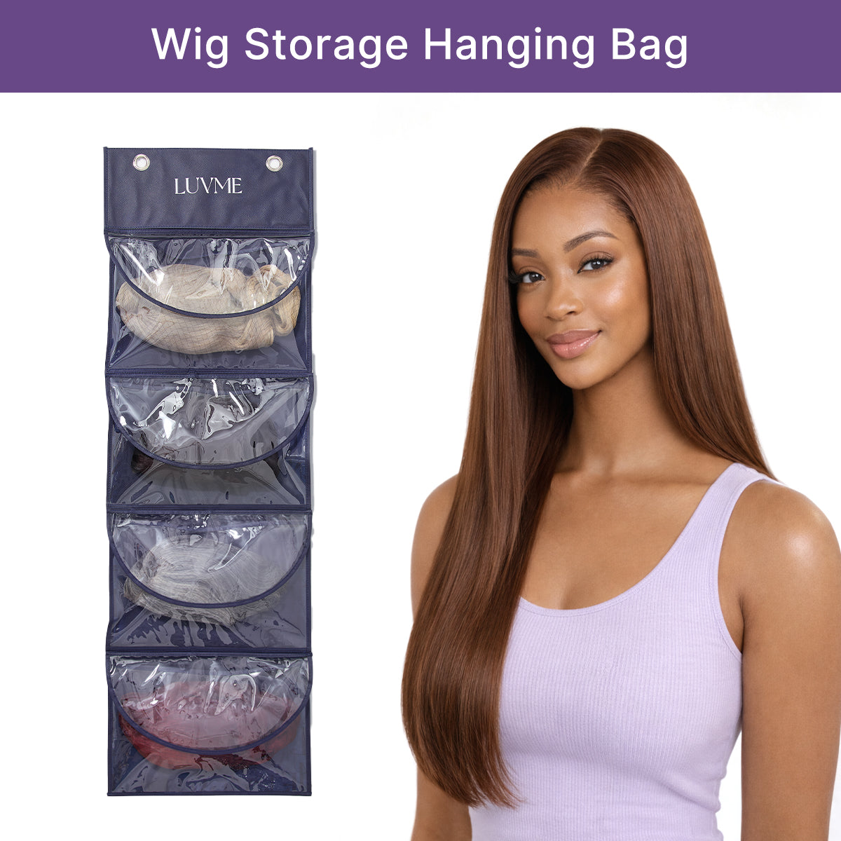 2PCS LUVME 4-Pack Purple Wig Storage Bags, Dust-Proof Hair Extension Carriers | Add-on Item-02
