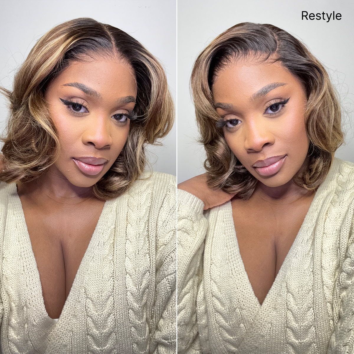 Luvme Hair blonde and brown highlight short layered bob wig with glueless 5x5 closure and pre-cut lace.