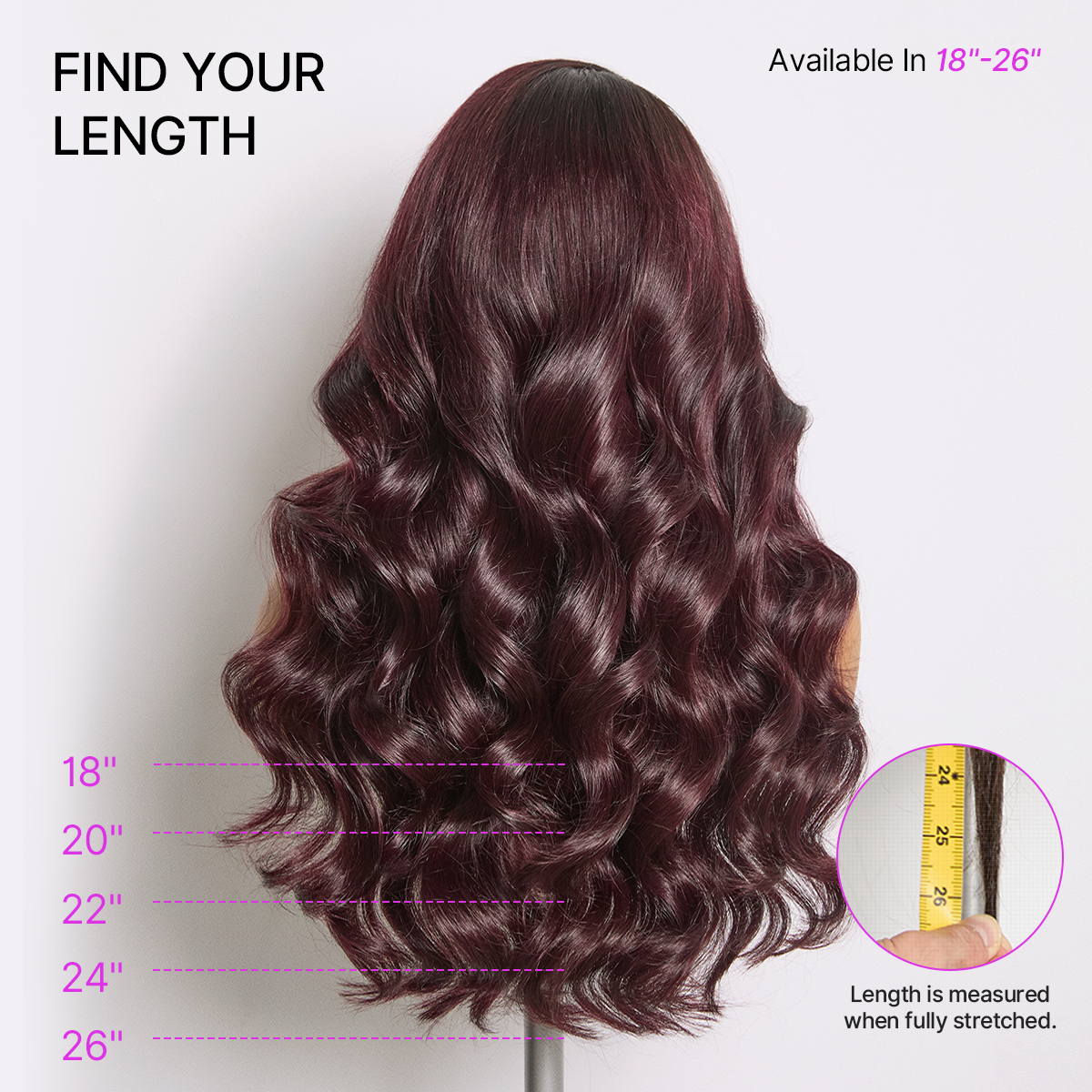 Luvme All-Day Comfort Wig with 180% density, rich dark plum loose body wave, HD lace, 7x6 closure, pre-cut parting.