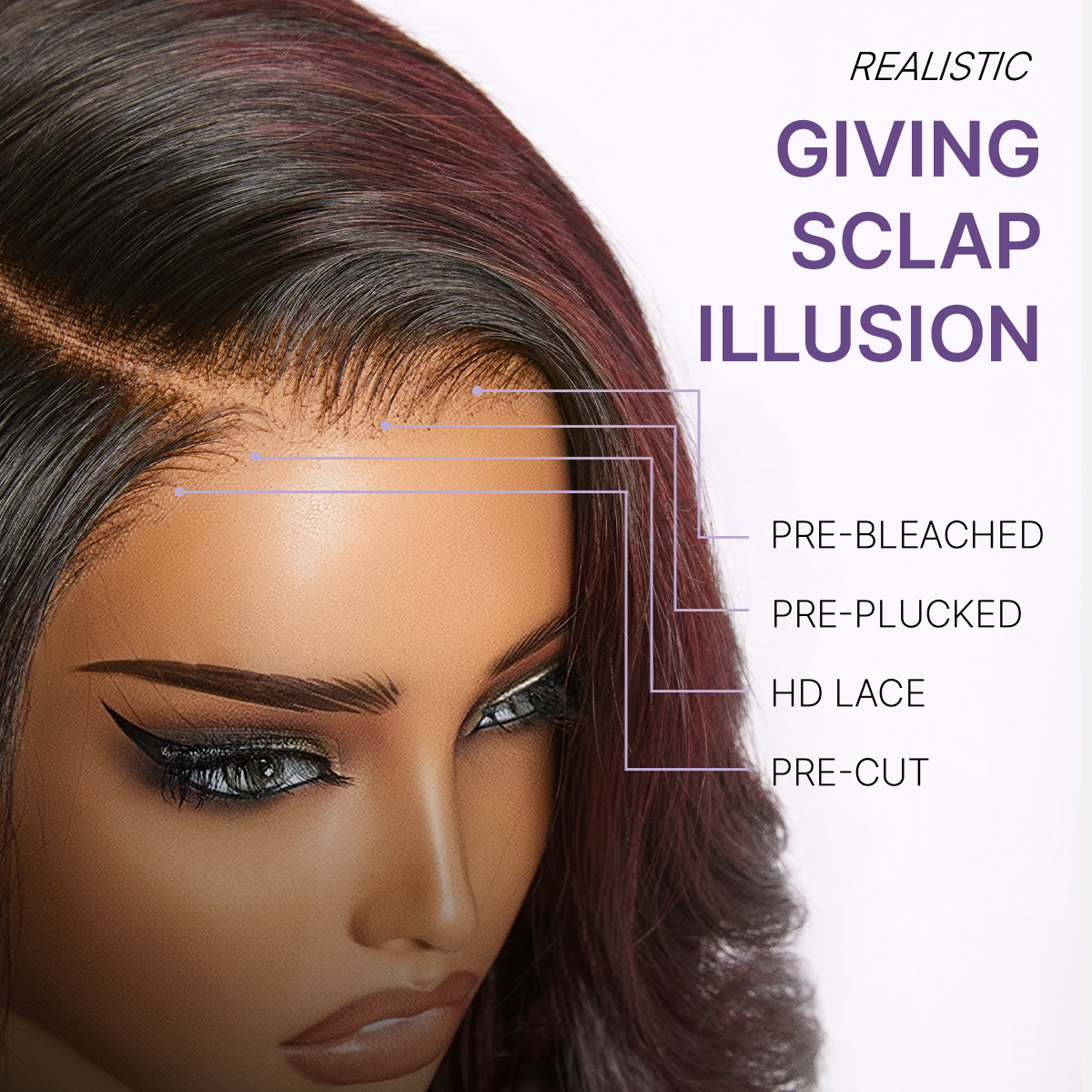 Luvme All-Day Comfort HD lace wig with loose body wave in rich dark plum, 180% density, 7x6 closure, pre-cut lace.