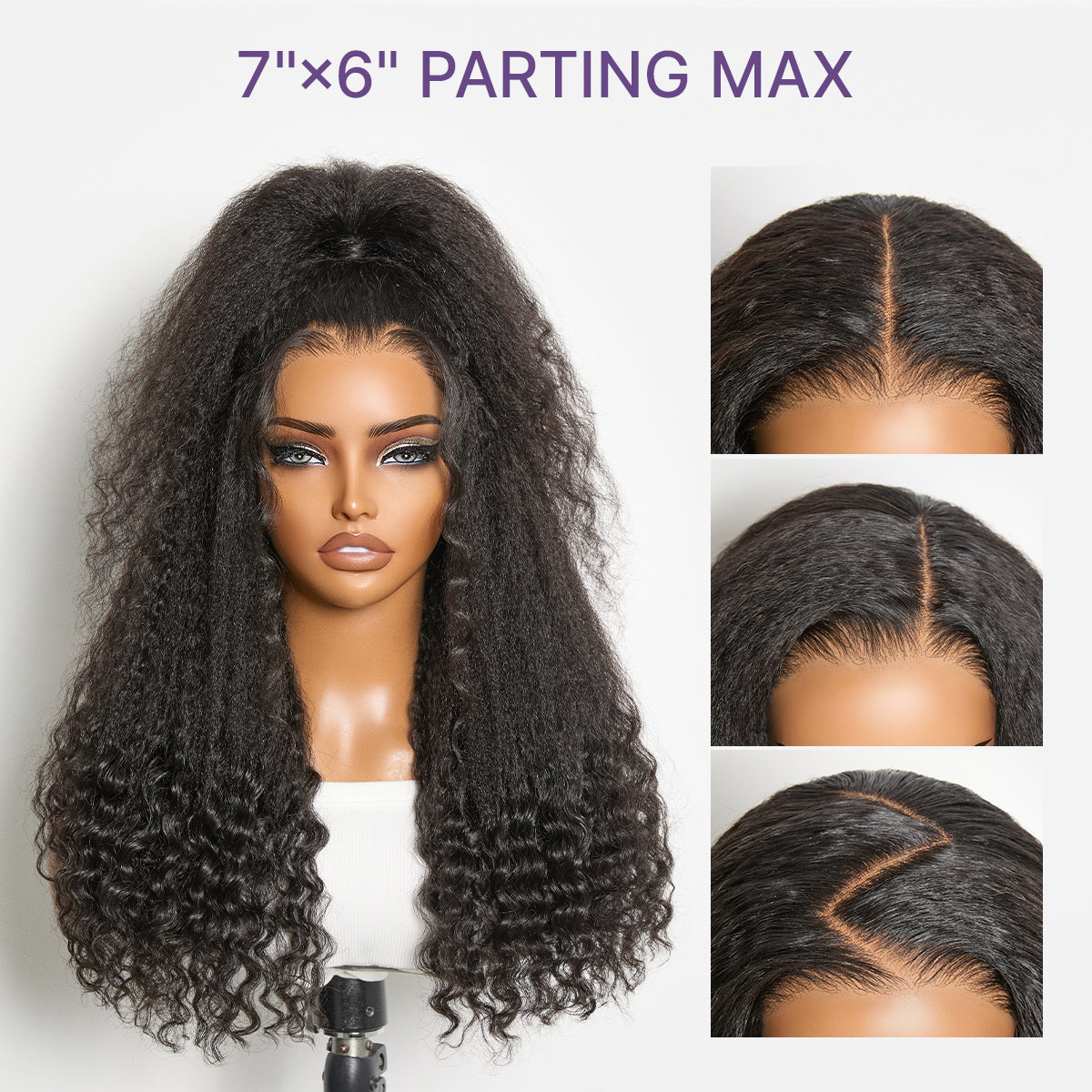 Luvme All-Day Comfort Wig with natural black kinky straight to curly hair, 7x6 HD lace closure, glueless, pre-cut lace, parting Max style.