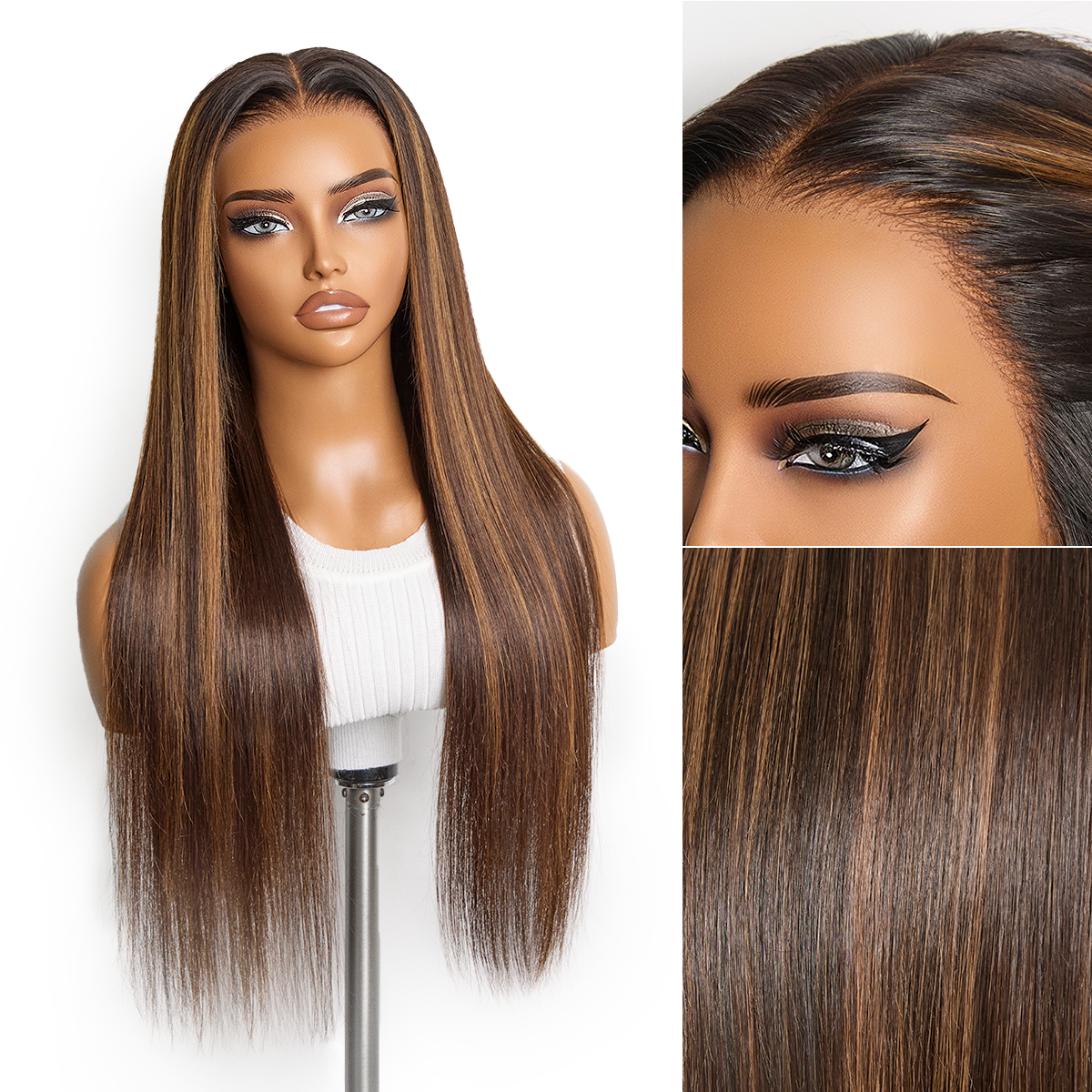 PreMax Wigs - Chestnut Brown with Honey Blonde Highlights Silky Straig