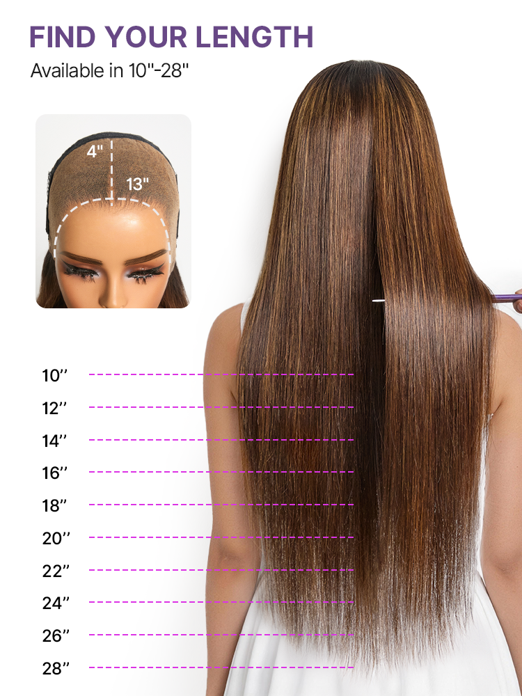 PreMax Wigs - Chestnut Brown with Honey Blonde Highlights Silky Straight 13x4 Frontal Lace Glueless Long Wig Pre-Cut Lace-15