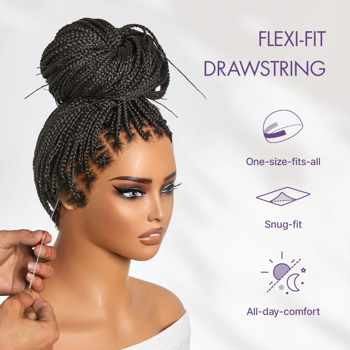 Luvme Hair OwnScalp™ lightweight braid wig with real scalp look, lace knotless box braids, full HD finish, and flexible drawstring cap.