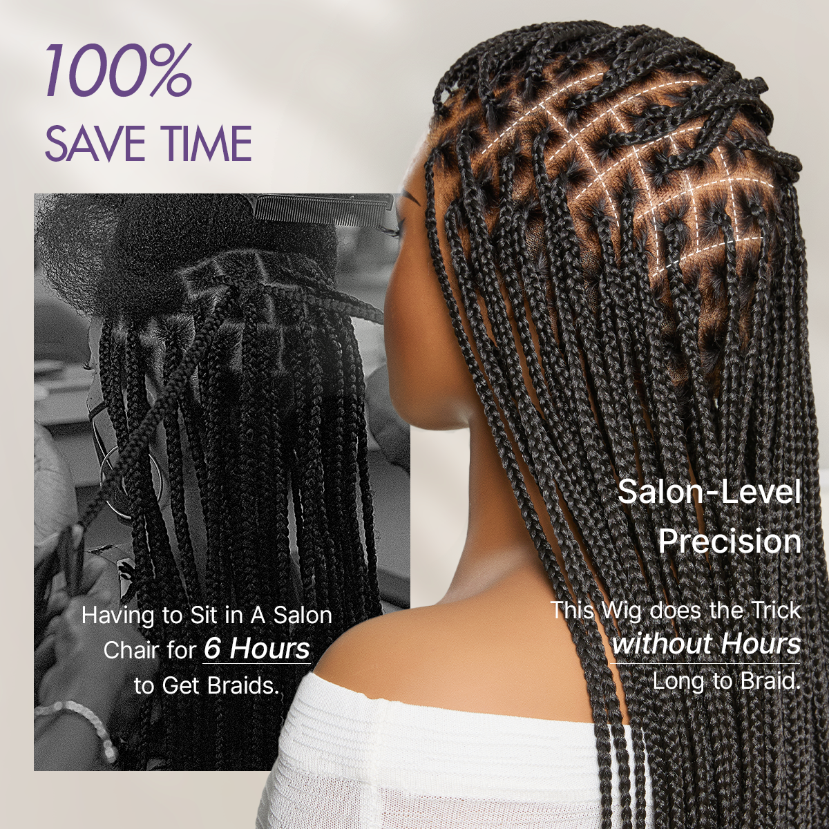 Luvme Hair OwnScalp™ lightweight box braids wig with full HD lace, real scalp look, and adjustable drawstring cap.