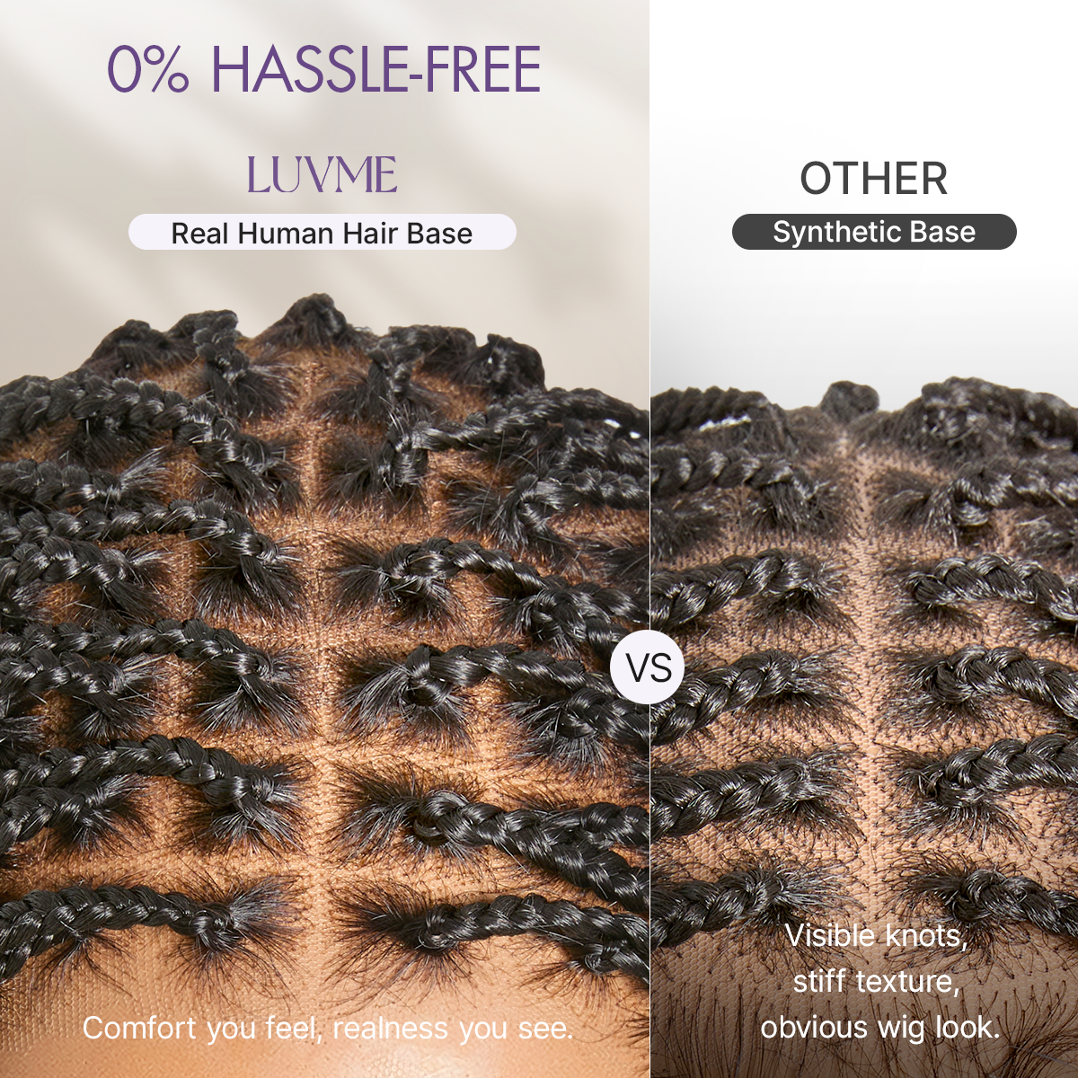 Luvme Hair OwnScalp™ lightweight lace knotless box braid wig with real scalp look, full HD finish, flexible drawstring cap, US only.
