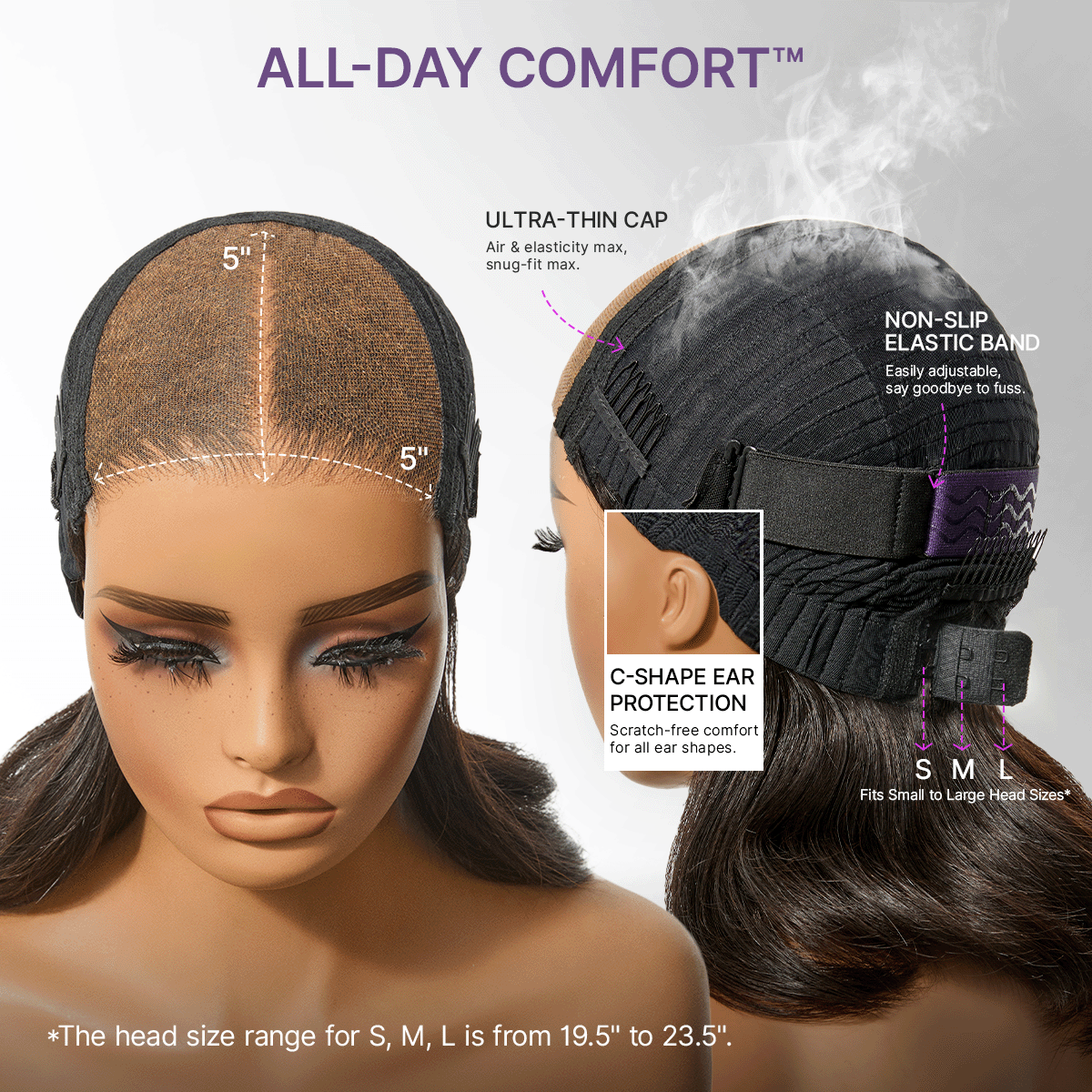Eliana Luvme Hair RawMagic chocolate brown silky straight 5x5 HD lace glueless human hair wig, close-up of lace and hair texture.