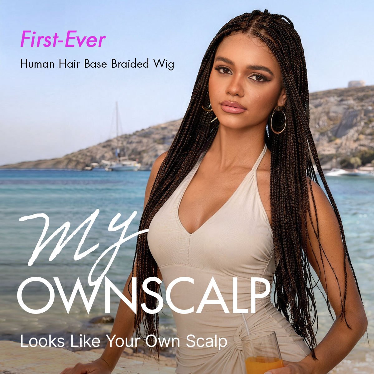 Luvme Hair OwnScalp™ lightweight box braid wig with lace knotless design, real scalp look, and adjustable drawstring cap.