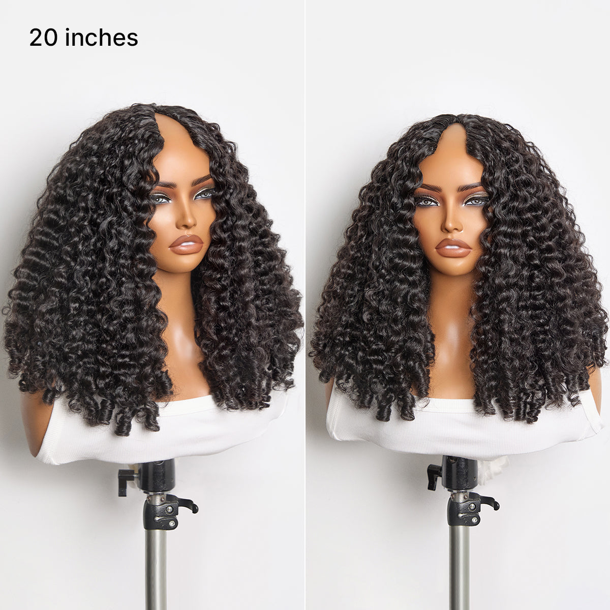 Luvme Hair Burmese Curly V Part wig with finger coil ends, human hair, glueless design, flexi-fit drawstring, 180% density.