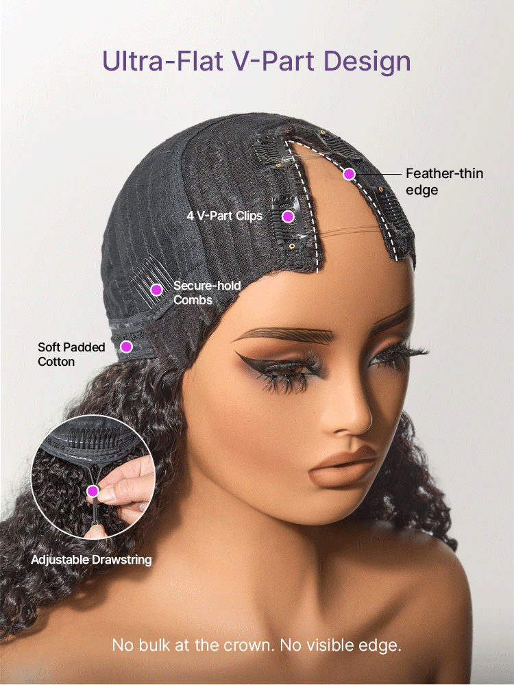 20 Inches=$189.9 |True Scalp V Part 180% Density Burmese Curly Finger Coil Ends Glueless Human Hair Wig with Flexi-Fit Drawstring-06