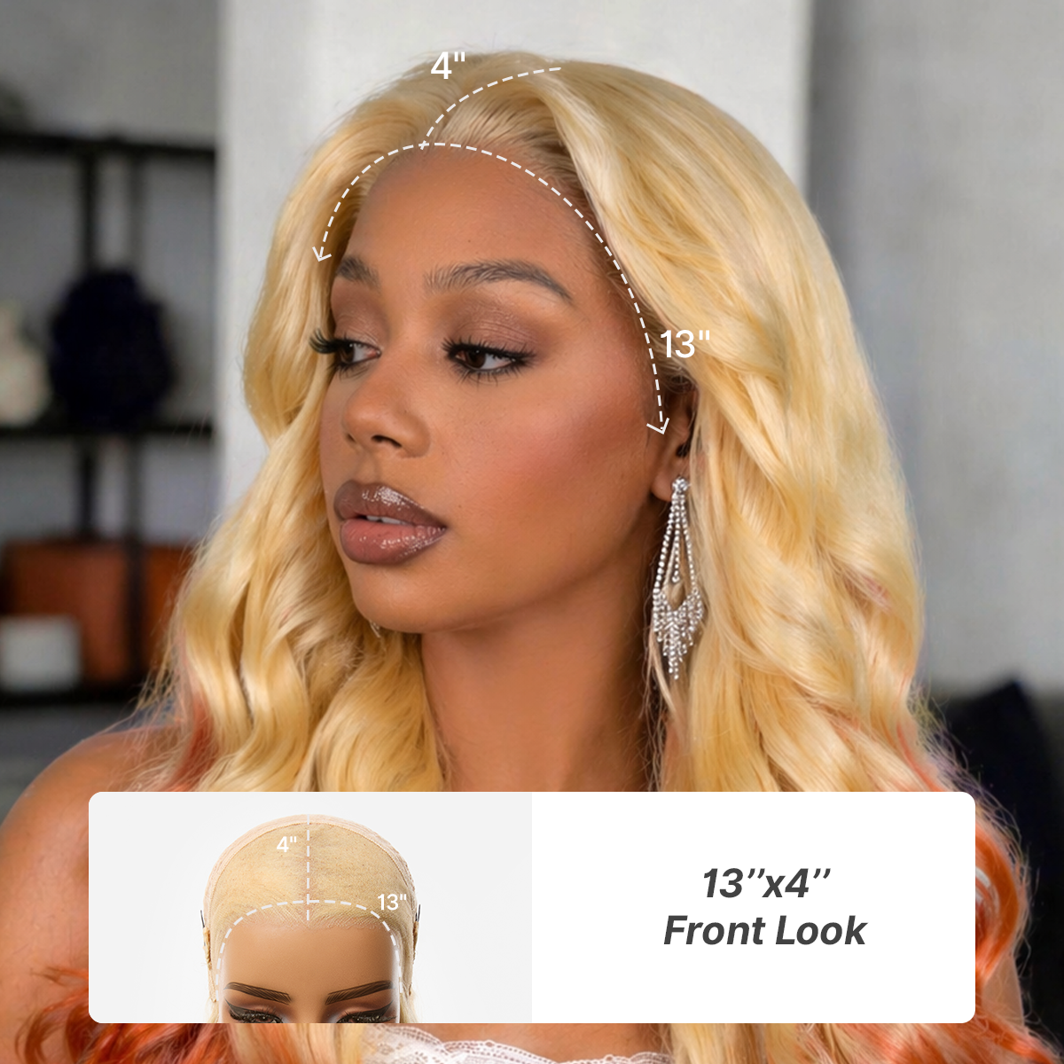 Blonde to ginger ombre body wave lace front wig by Luvme Hair with glueless ear-to-ear 13x4 HD lace and adjustable drawstring cap