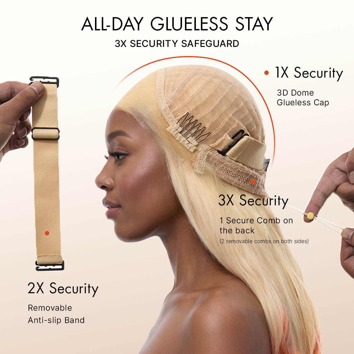 Luvme Hair 613 blonde to ginger ombre body wave lace front wig with pre-cut lace, ear-to-ear, glueless cap, and flexible drawstring fit